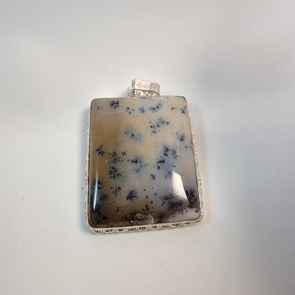 Necklace Pendants Dendritic Agate Handmade Jewelry in Sterling Silver Rectangle - Picture 2 of 10